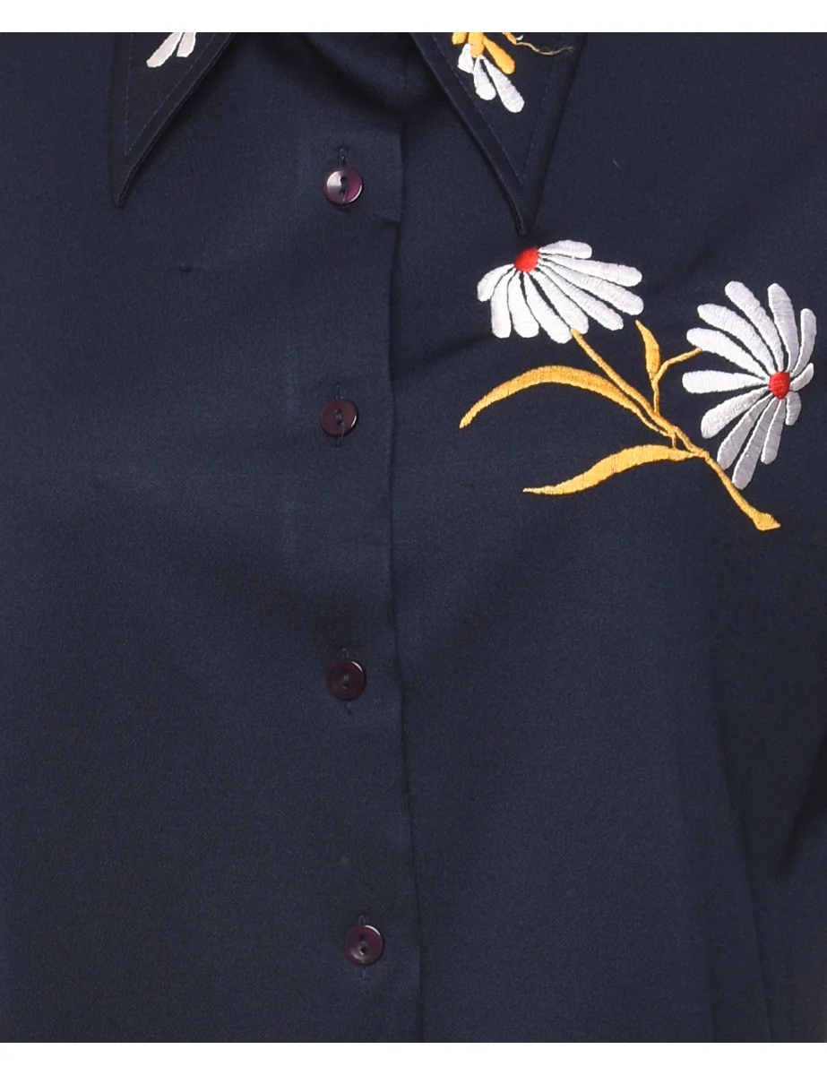 1970s Embroidered Floral Print Shirt - M - Image 3