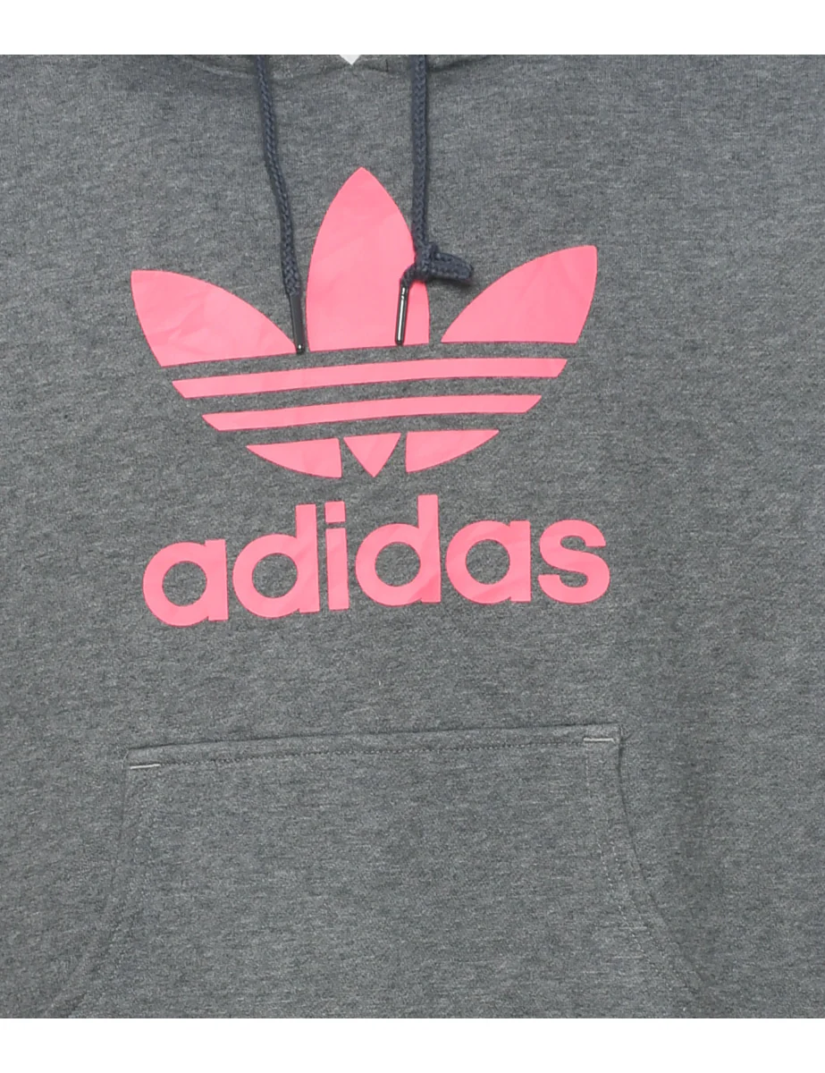 Adidas Dark Grey Printed Hoodie - M - Image 3
