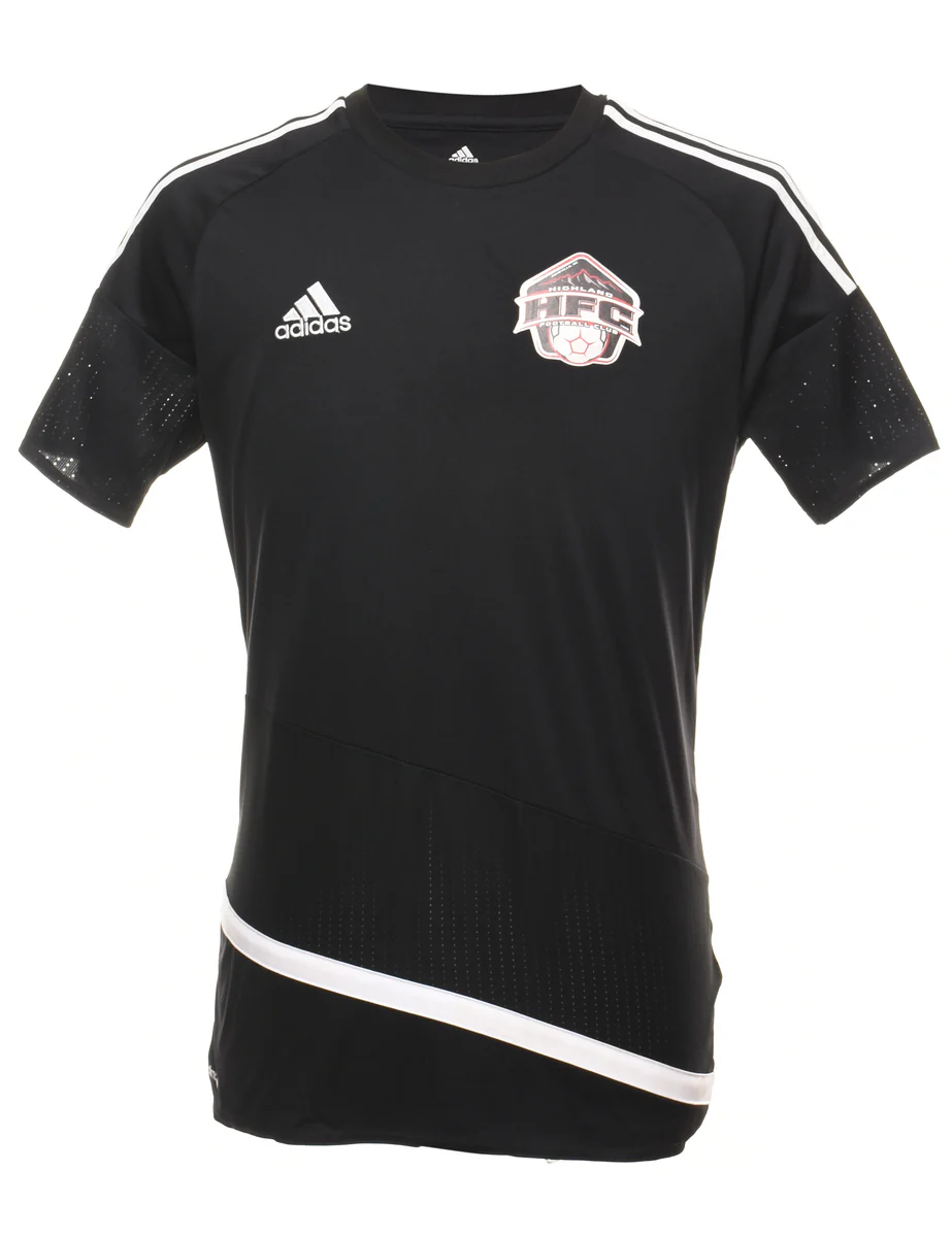 Vintage Adidas Highland Football Club Black Nylon Sports T-shirt - M