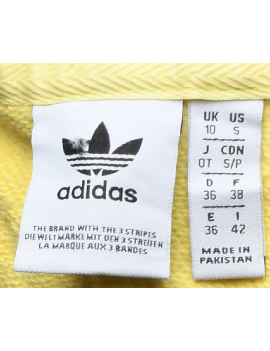 Vintage Adidas Pale Yellow & White Printed Hoodie - S - Image 4