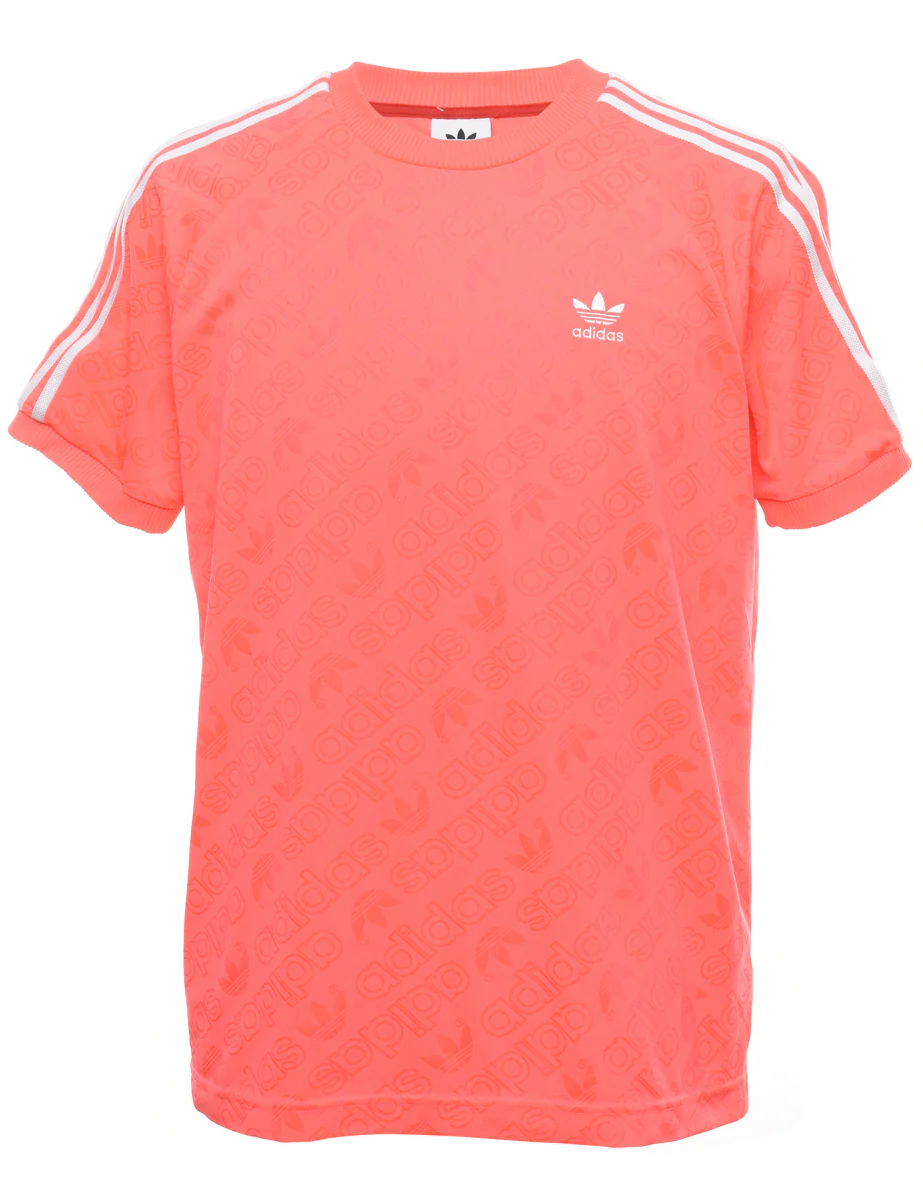 Vintage Adidas Salmon Pink & White Nylon T-Shirt - L