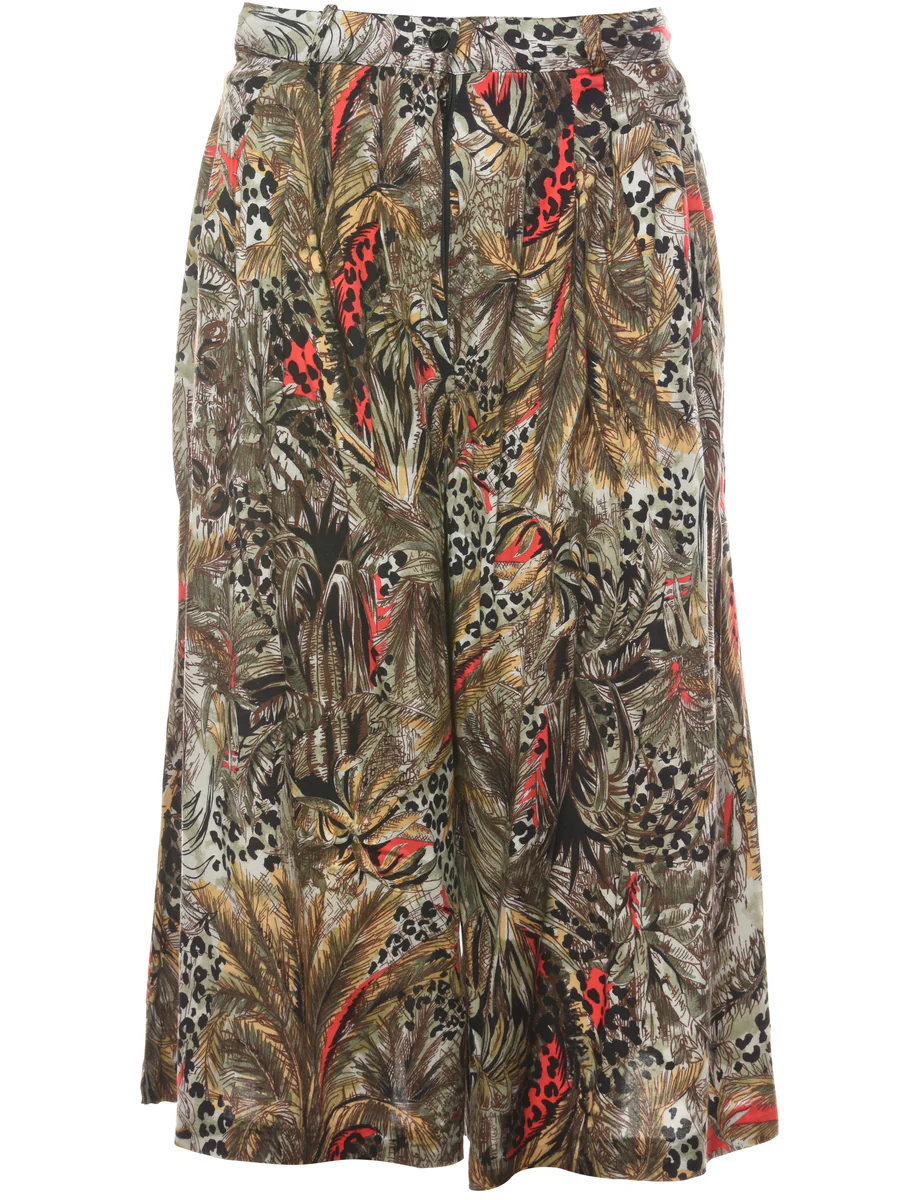 Vintage Animal & Foliage Print Wide Leg Trousers - W24 L16