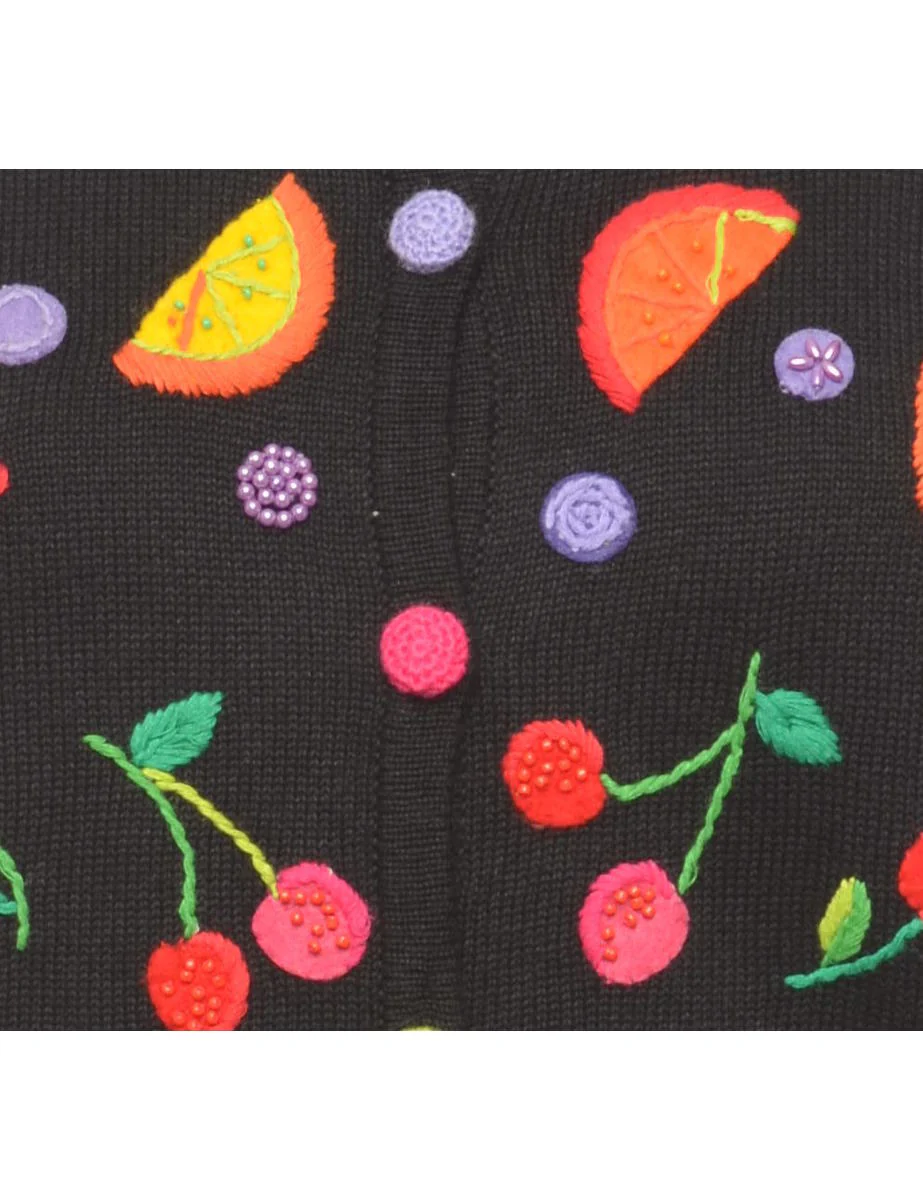 Vintage Applique Design Black Cardigan - S - Image 3