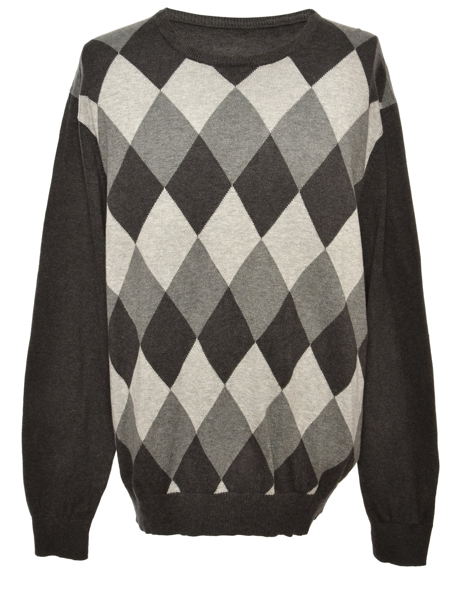 Vintage Argyle Grey Jumper - XL