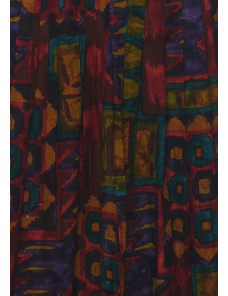 1990s Vintage Aztec Print Pleated Skirt - M - Image 3