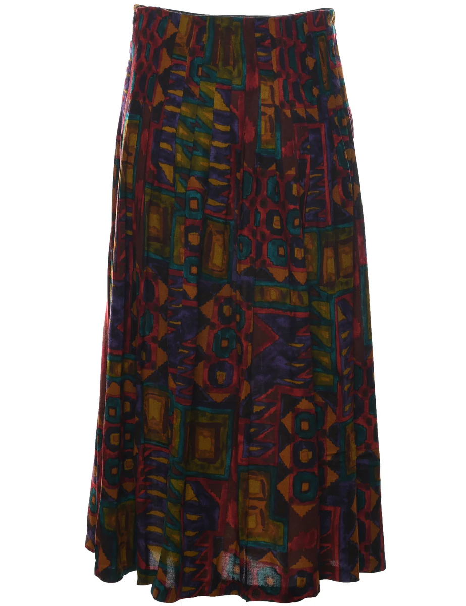 1990s Vintage Aztec Print Pleated Skirt - M - Image 2
