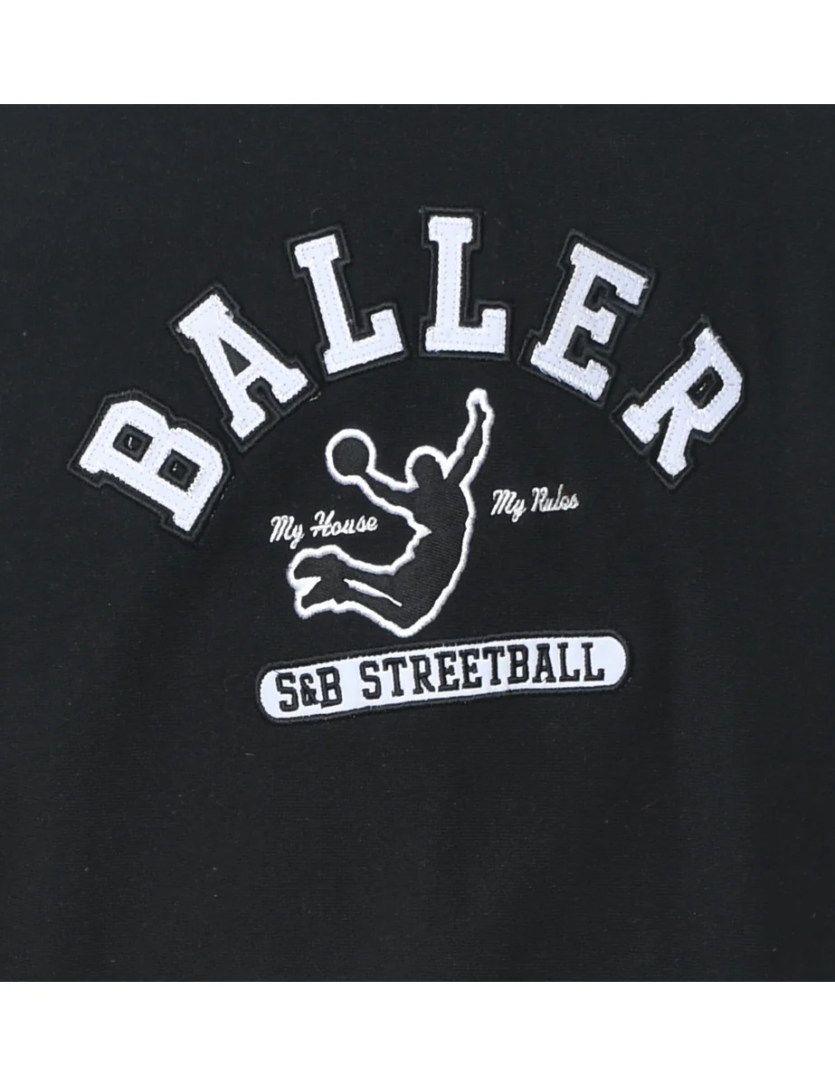 Vintage Baller Streetball Embroidered Black & White Sweatshirt - S - Image 3