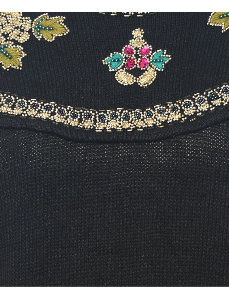 Vintage Beaded Black Jumper - L - Image 3