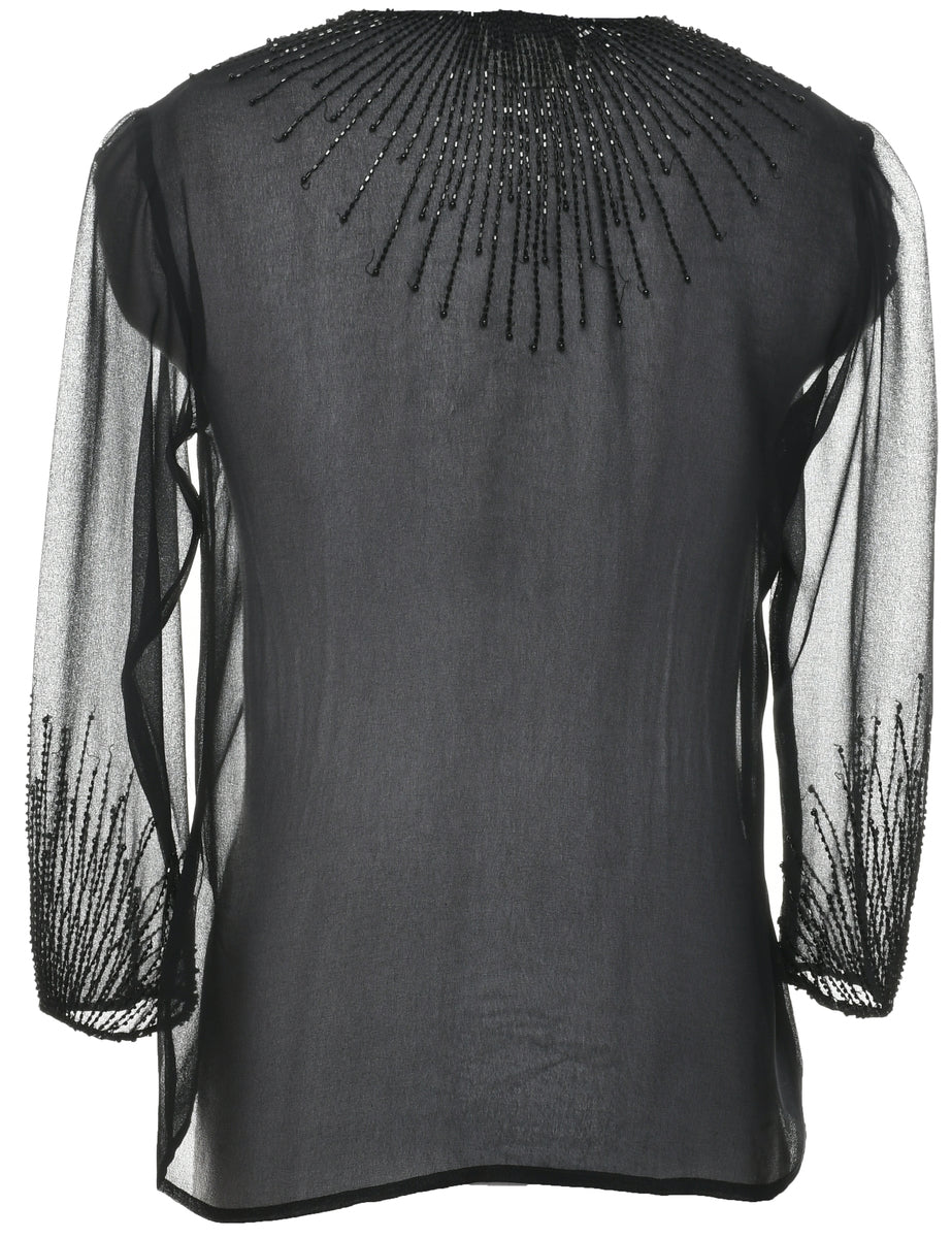 Vintage Beaded Evening Blouse - S - Image 2