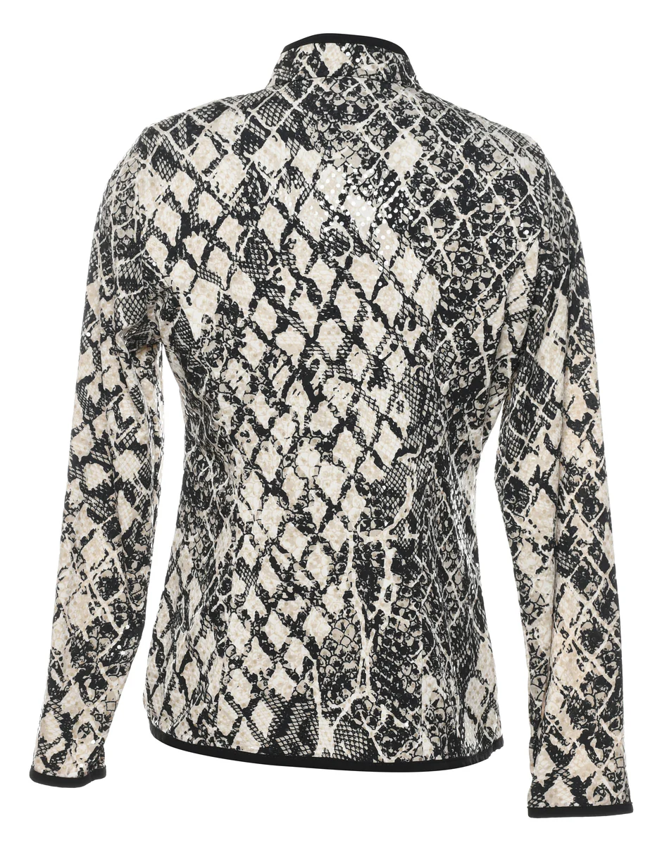 Vintage Beige & Black Snakeskin Design Evening Jacket - M - Image 2
