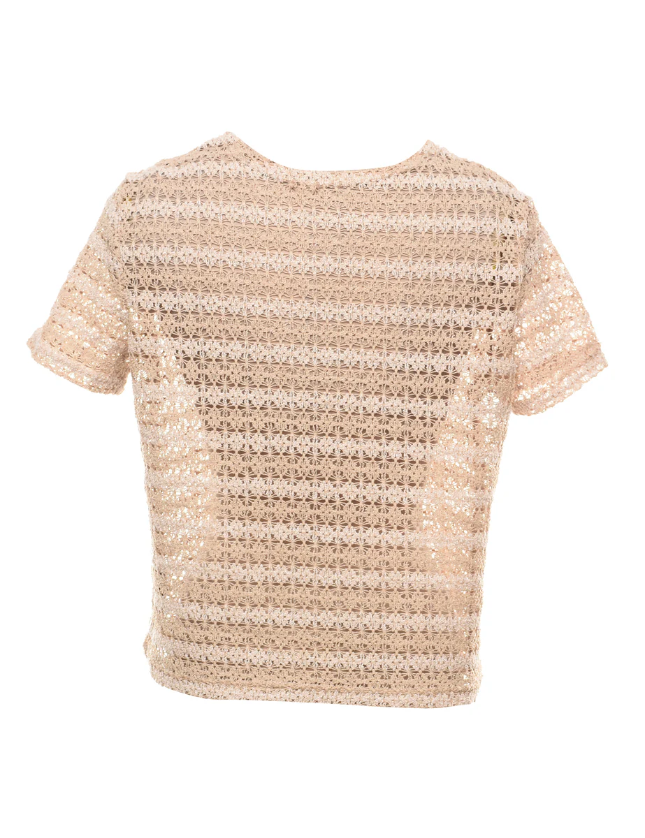 Vintage Beige Crochet Knit Cardigan - M - Image 2