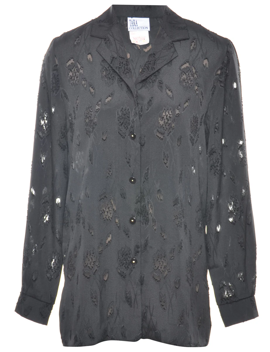 1990s Vintage Black Blouse - M