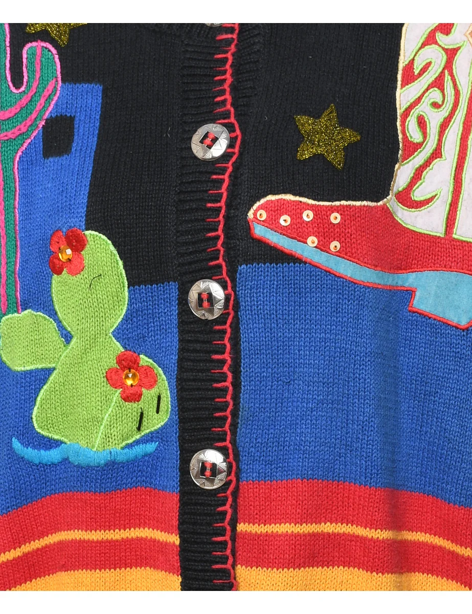 1990s Vintage Black Cardigan - M - Image 3