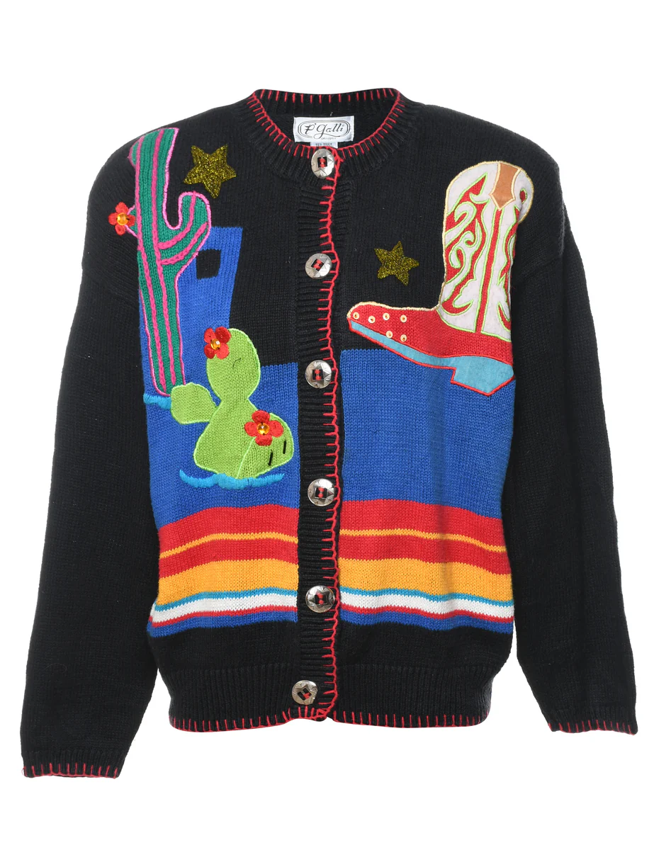 1990s Vintage Black Cardigan - M