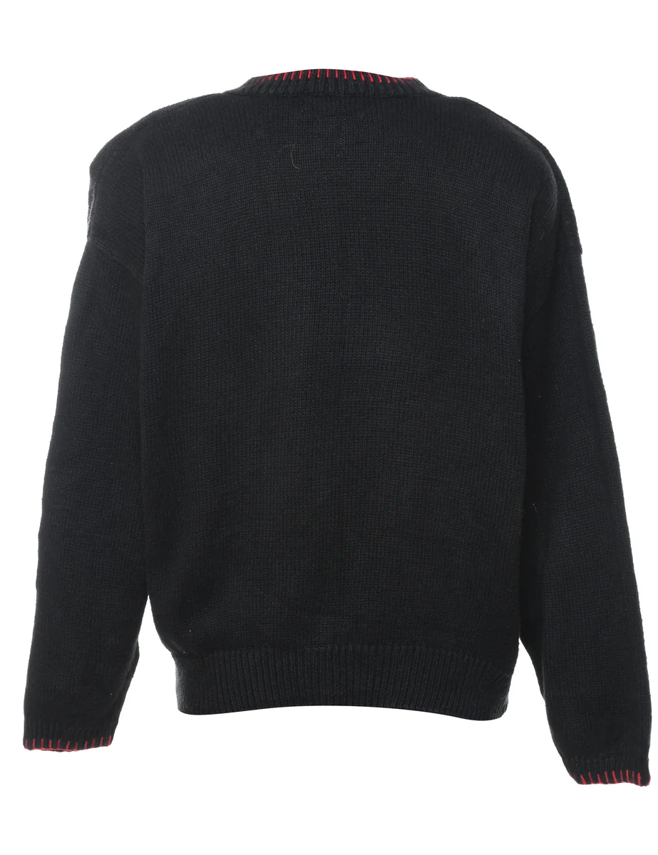 1990s Vintage Black Cardigan - M - Image 2