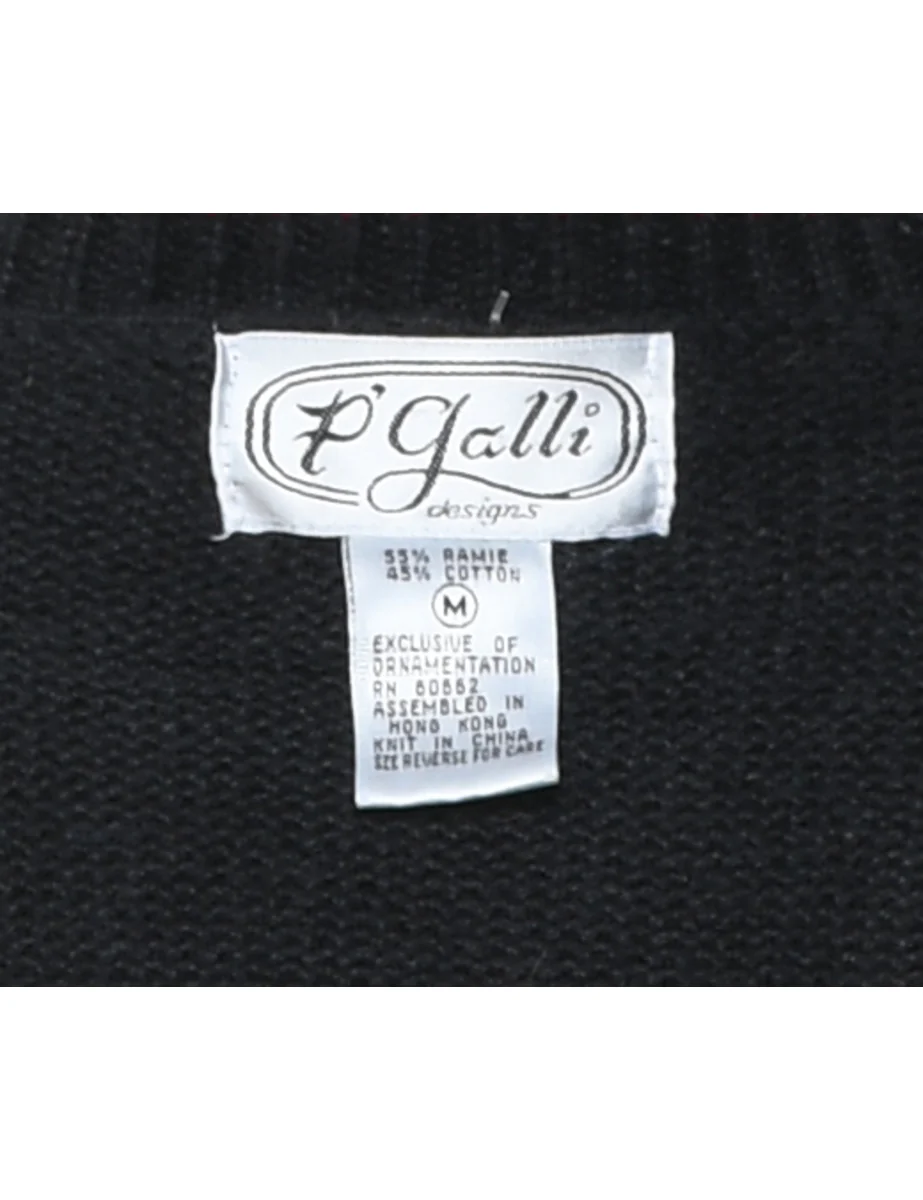 1990s Vintage Black Cardigan - M - Image 4