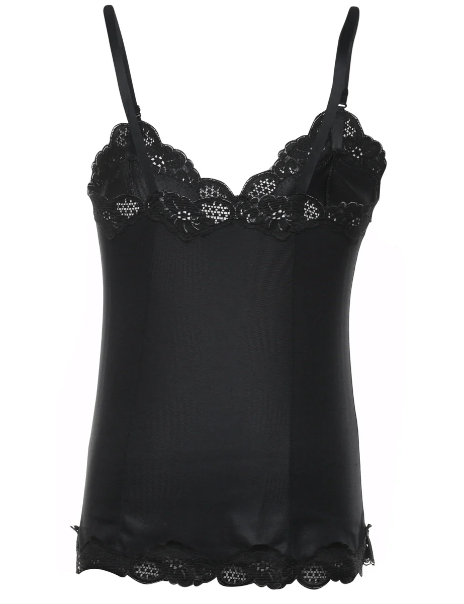 Vintage Black Classic Lace Trim Cami Top - M - Image 2