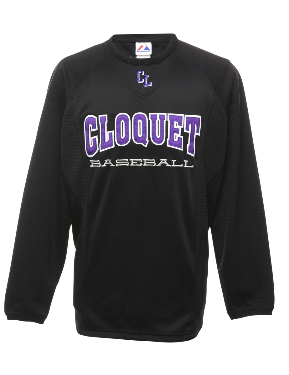 Vintage Black Cloquet Baseball Black & Purple Nylon Sports T-shirt - L