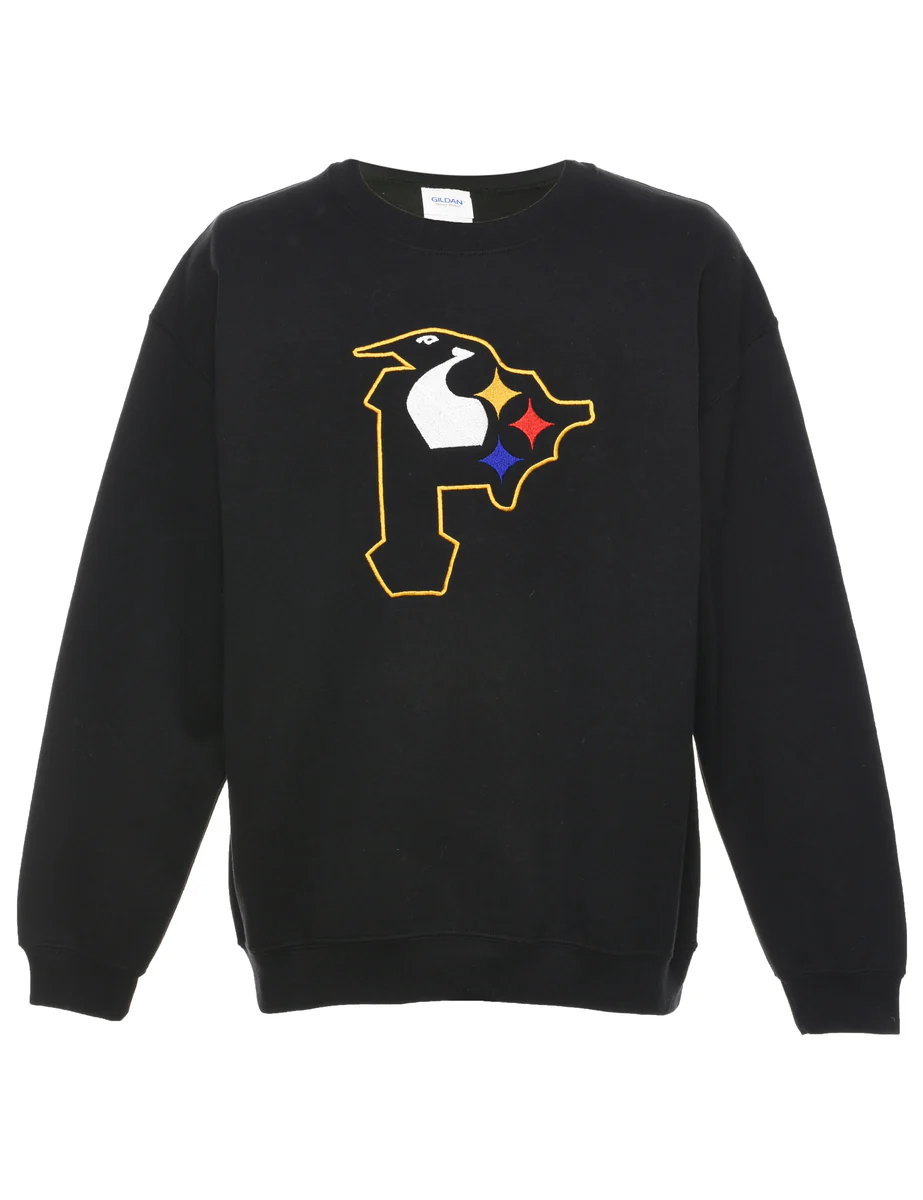 Vintage Black Embroidered Sweatshirt - L