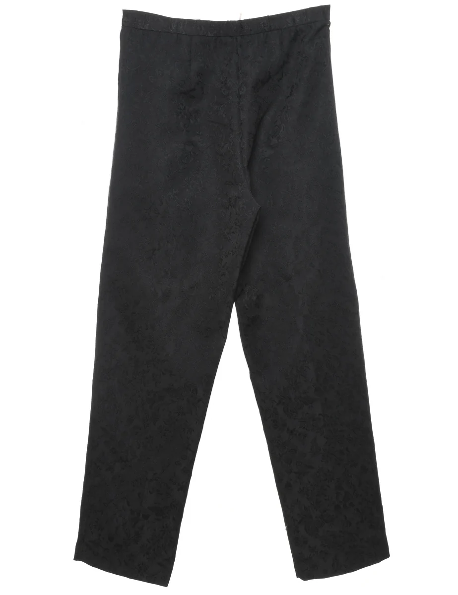 Vintage Black Floral Print Trousers - W28 L30 - Image 2