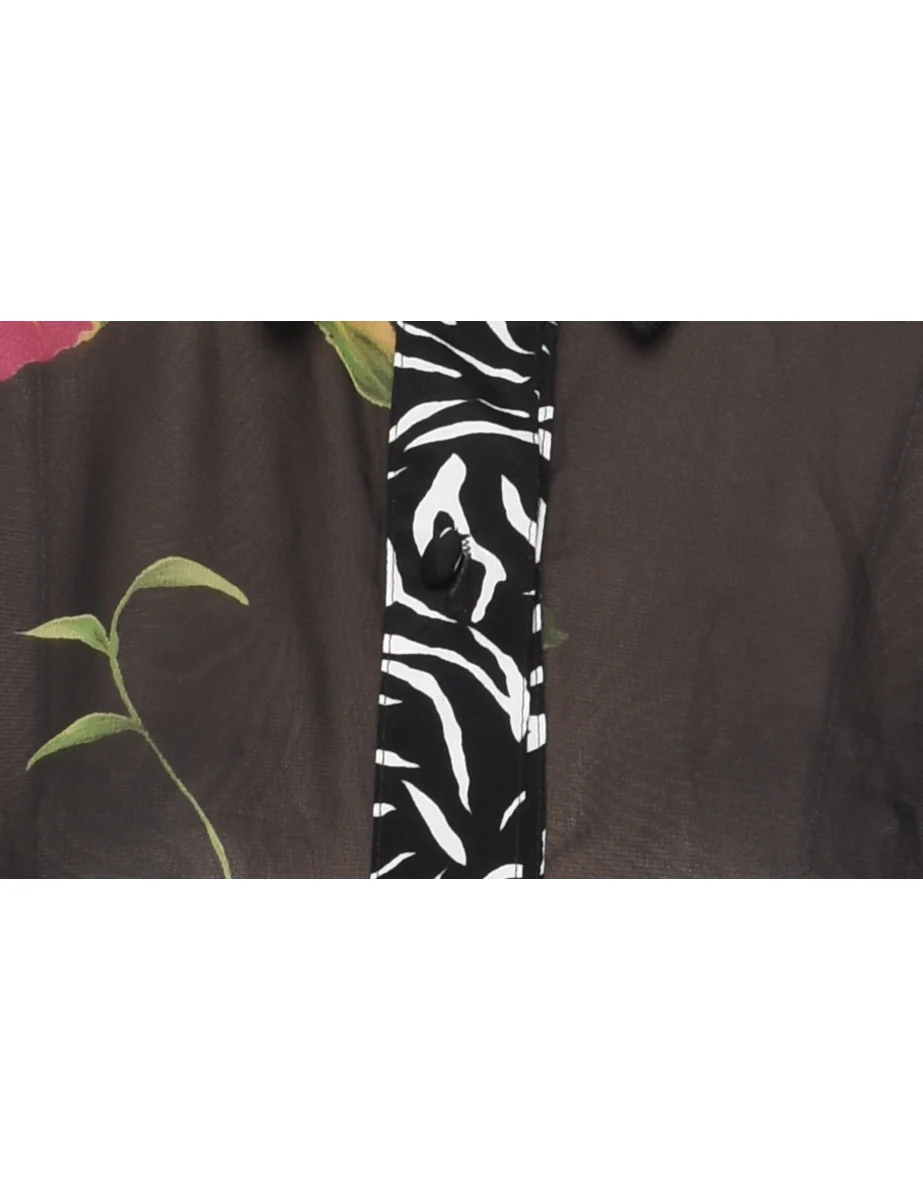 Black Floral Shirt - L - Image 3