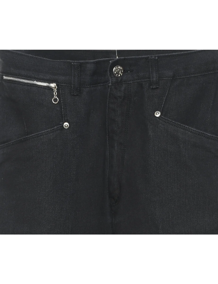 Vintage Black High Waist Zip-Front Tapered Jeans - W26 L26 - Image 3