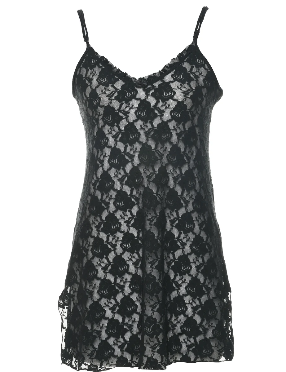 Vintage Black Lace Slip - M