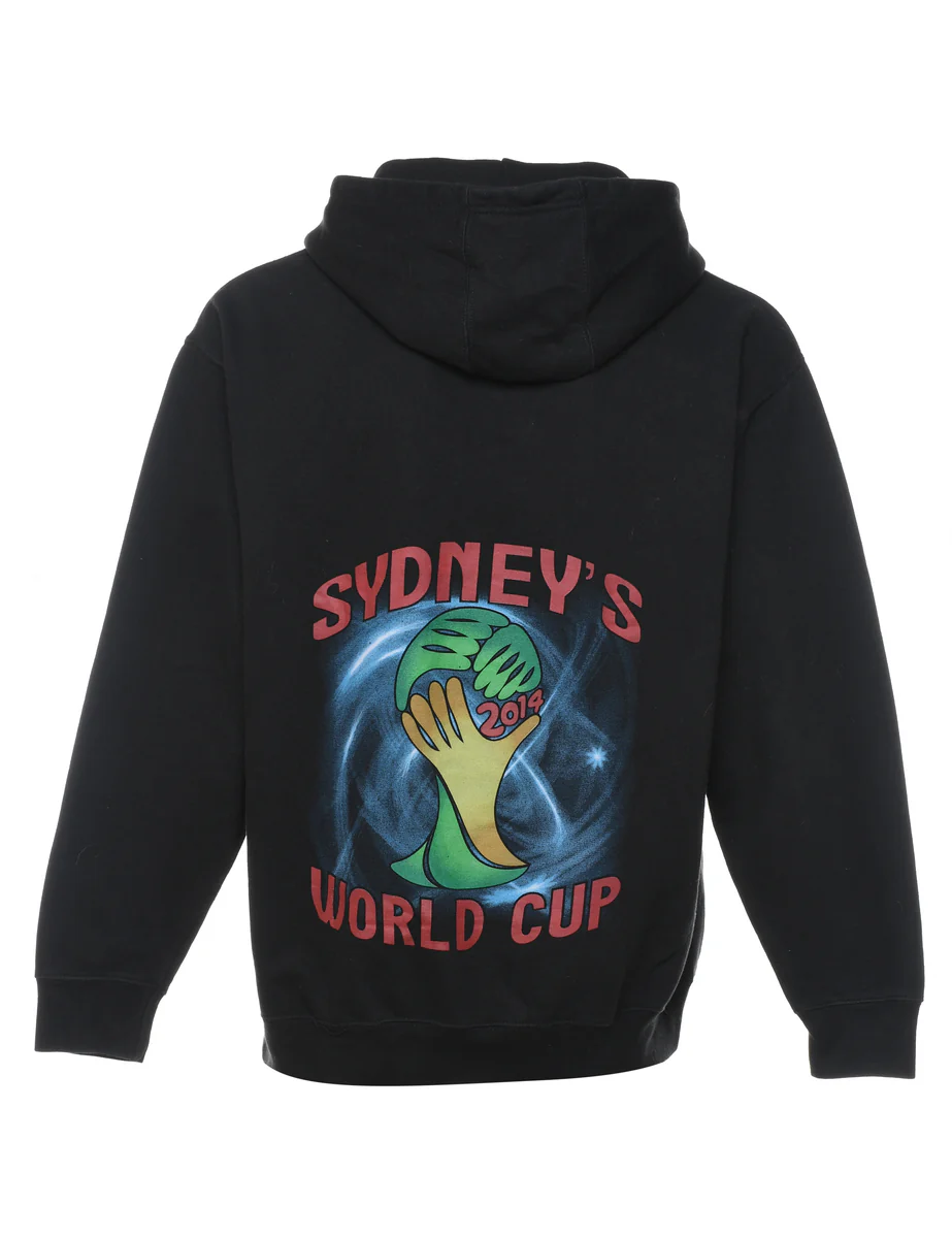Vintage Black Lace-Up Detail Hooded Sports Sweatshirt - L - Image 2