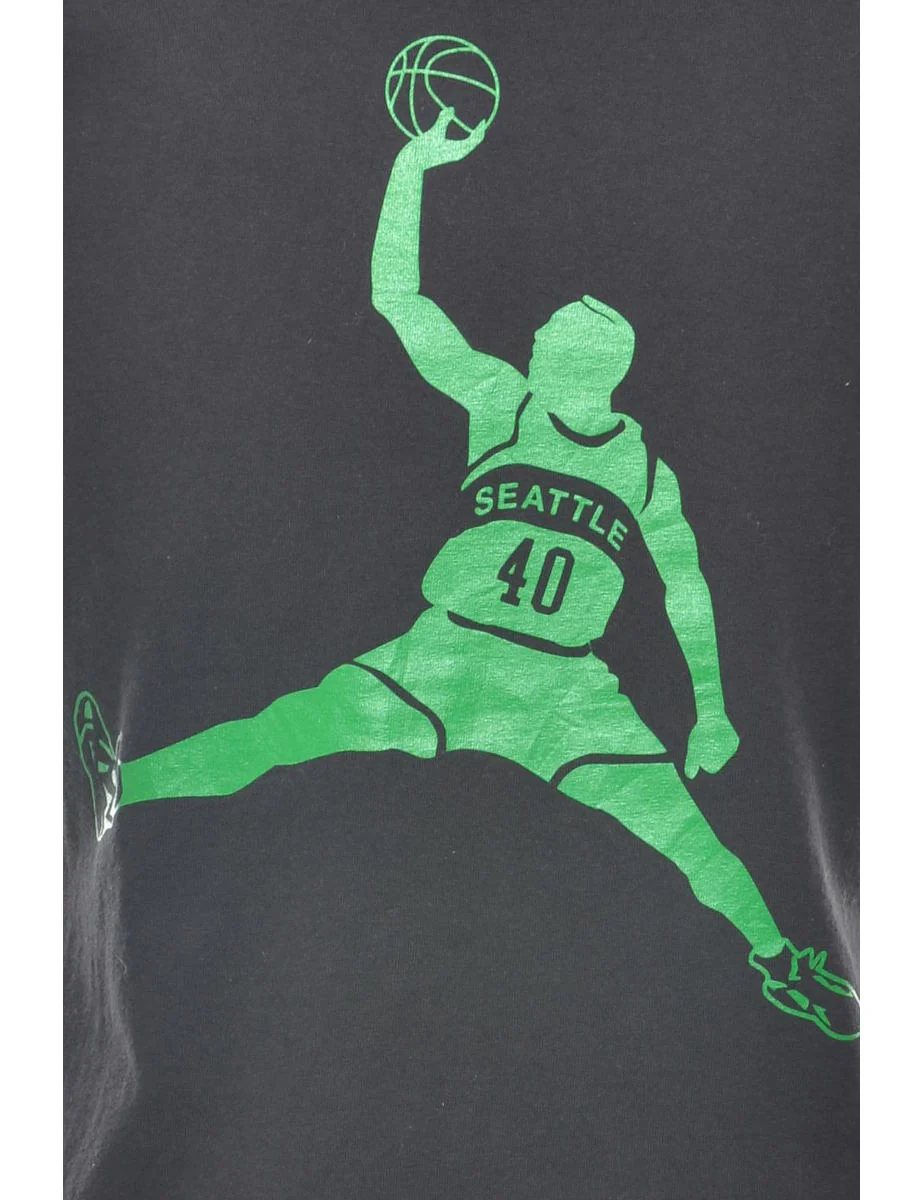 Vintage Black & Lime Green Seattle NBA Vest - M - Image 3