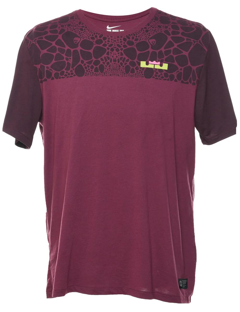 Vintage Black & Maroon Patterned Nike T-shirt - XL