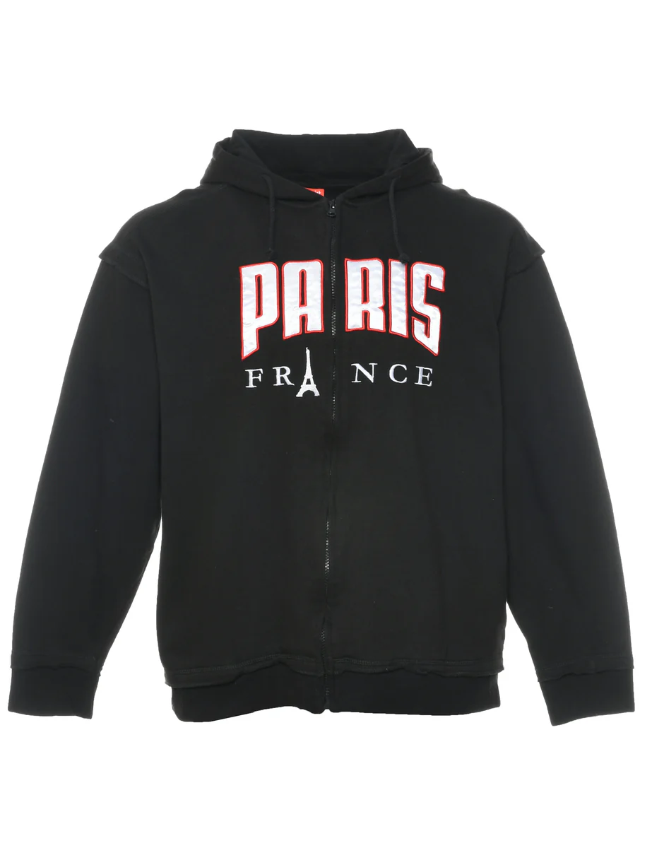 Black Paris France Printed Hoodie - L