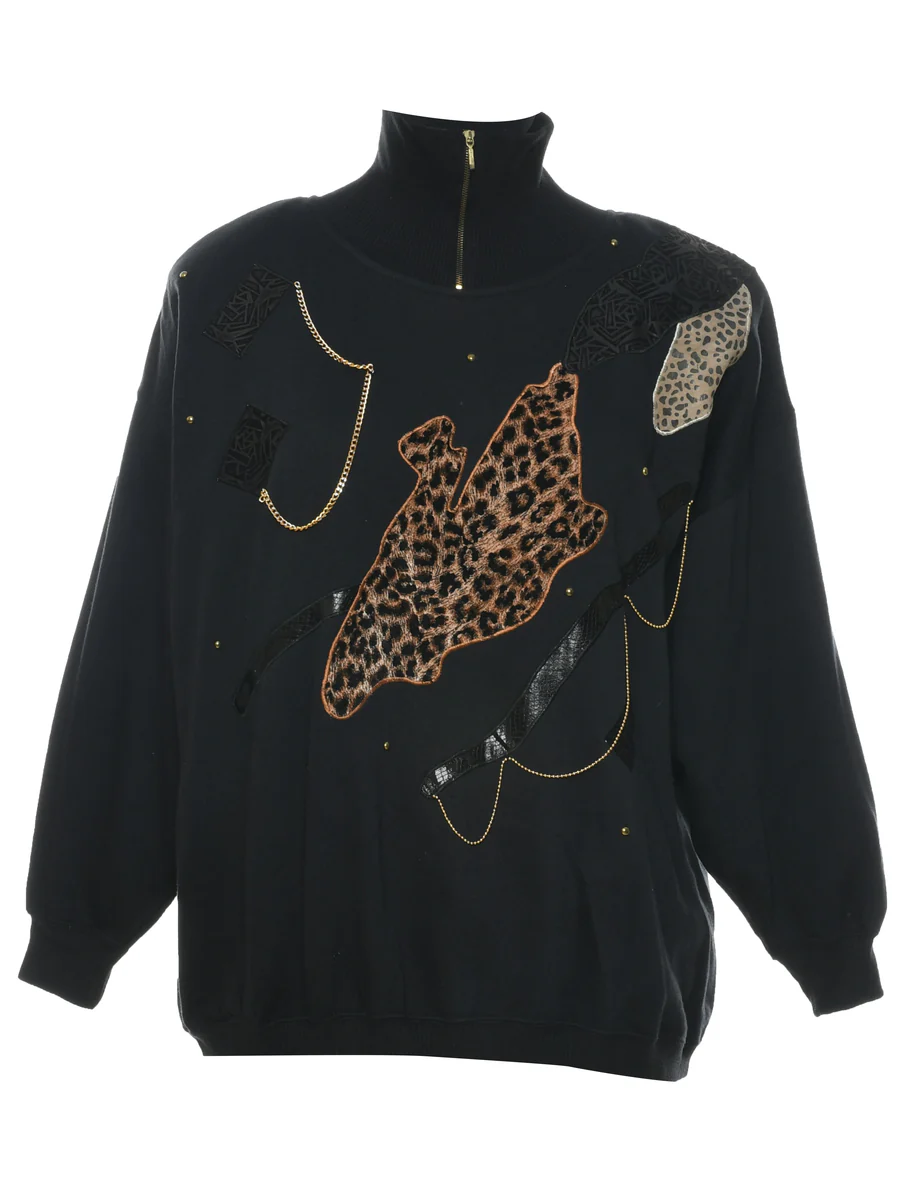 Black Patchwork Sweatshirt - L