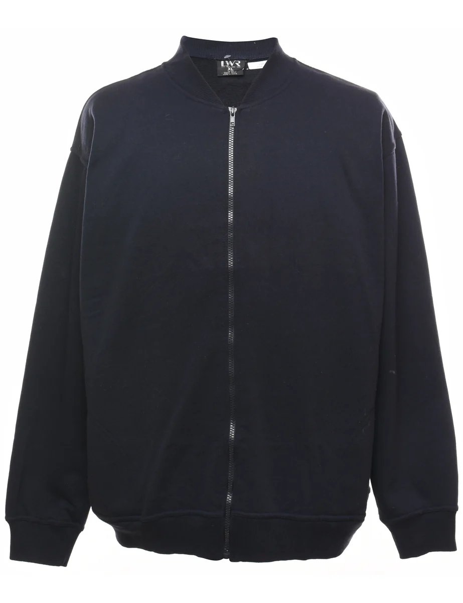 Vintage Black Plain Zip-Front Sweatshirt - XL