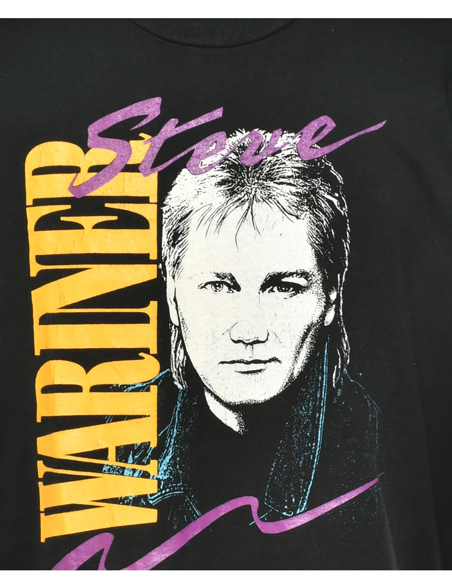 1980s Vintage Black Printed T-shirt - L - Image 3