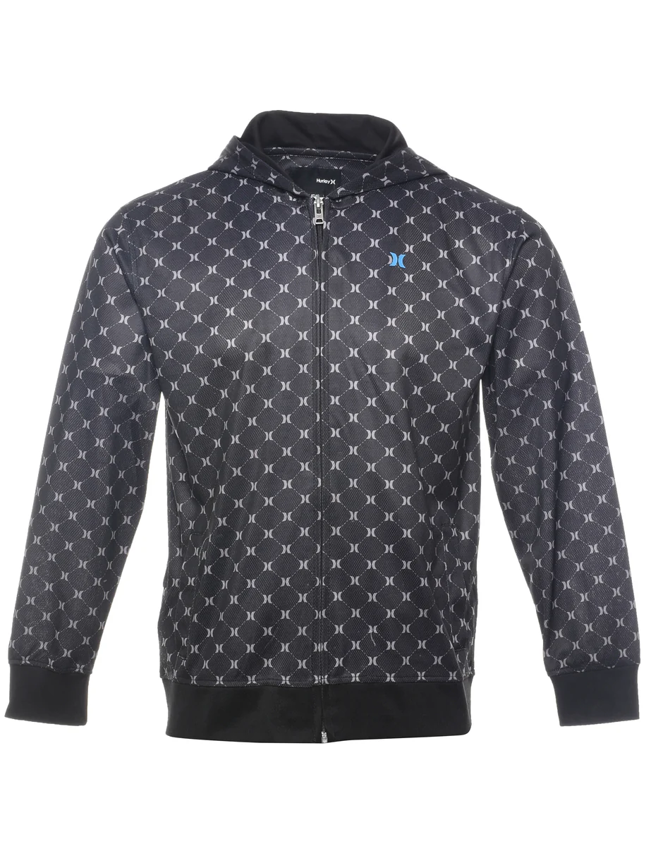 Vintage Black & White Y2K Hurley Hooded Track Top - L