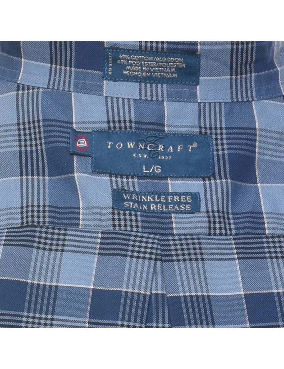 Vintage Blue Classic Checked Shirt - L - Image 4
