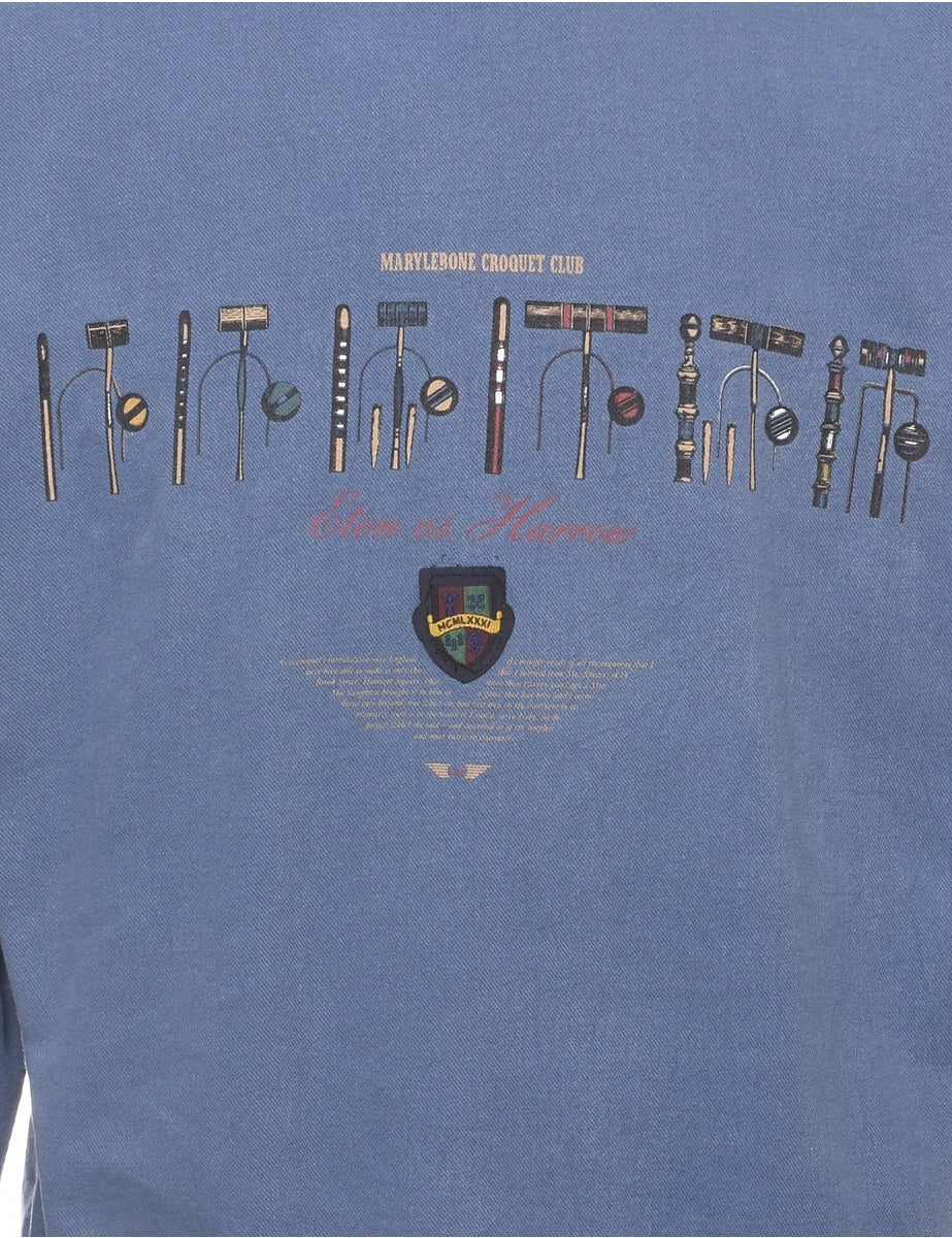 Vintage Blue Printed Croquet Sweatshirt - M - Image 3