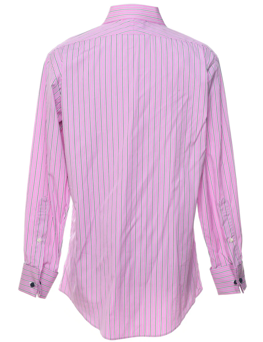 Vintage Brooks Brother Pale Pink & Black Striped Shirt - M - Image 2