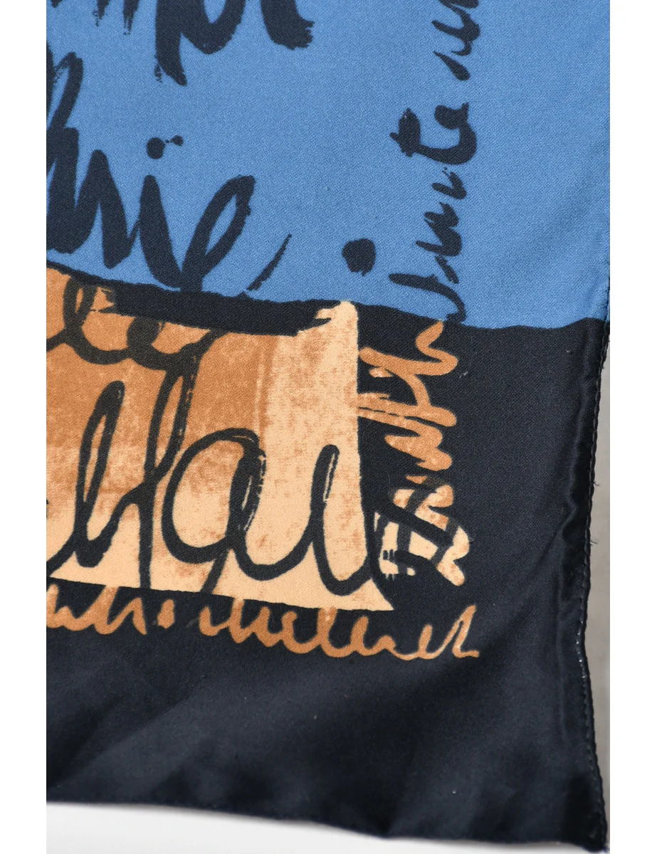 Vintage Brown, Blue & Gold Writing Design Scarf - L - Image 3