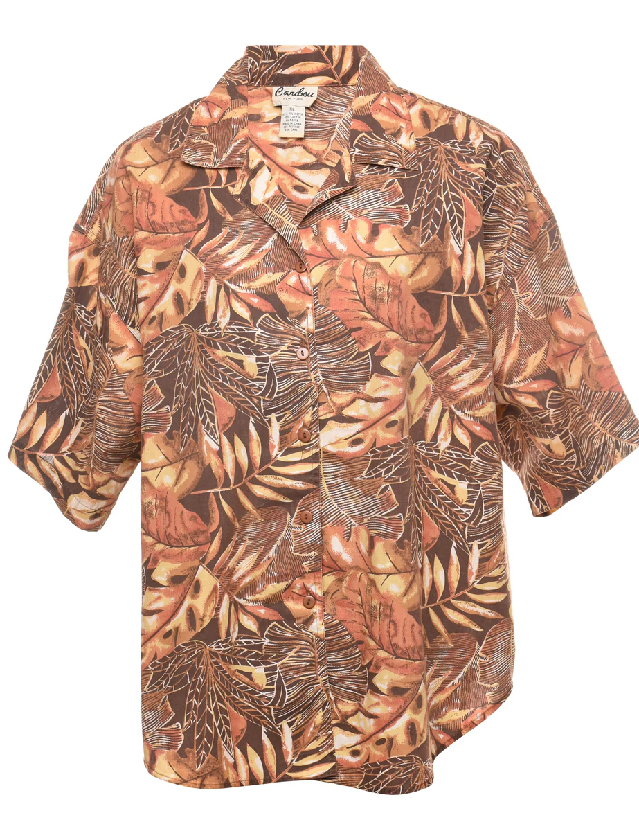 Vintage Brown Foliage Blouse - XL