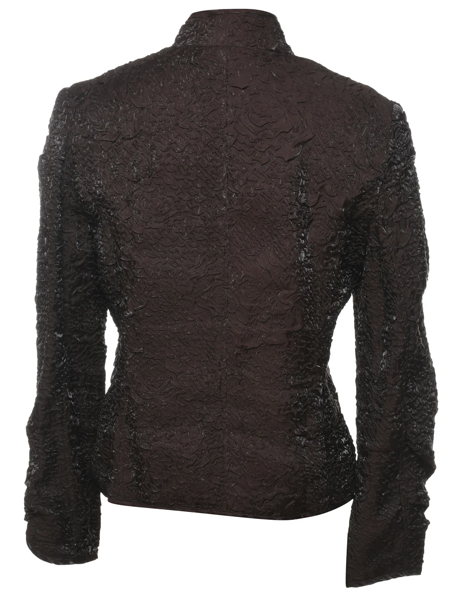 Vintage Brown Metallic Ruched Zip-Front Evening Jacket - M - Image 2