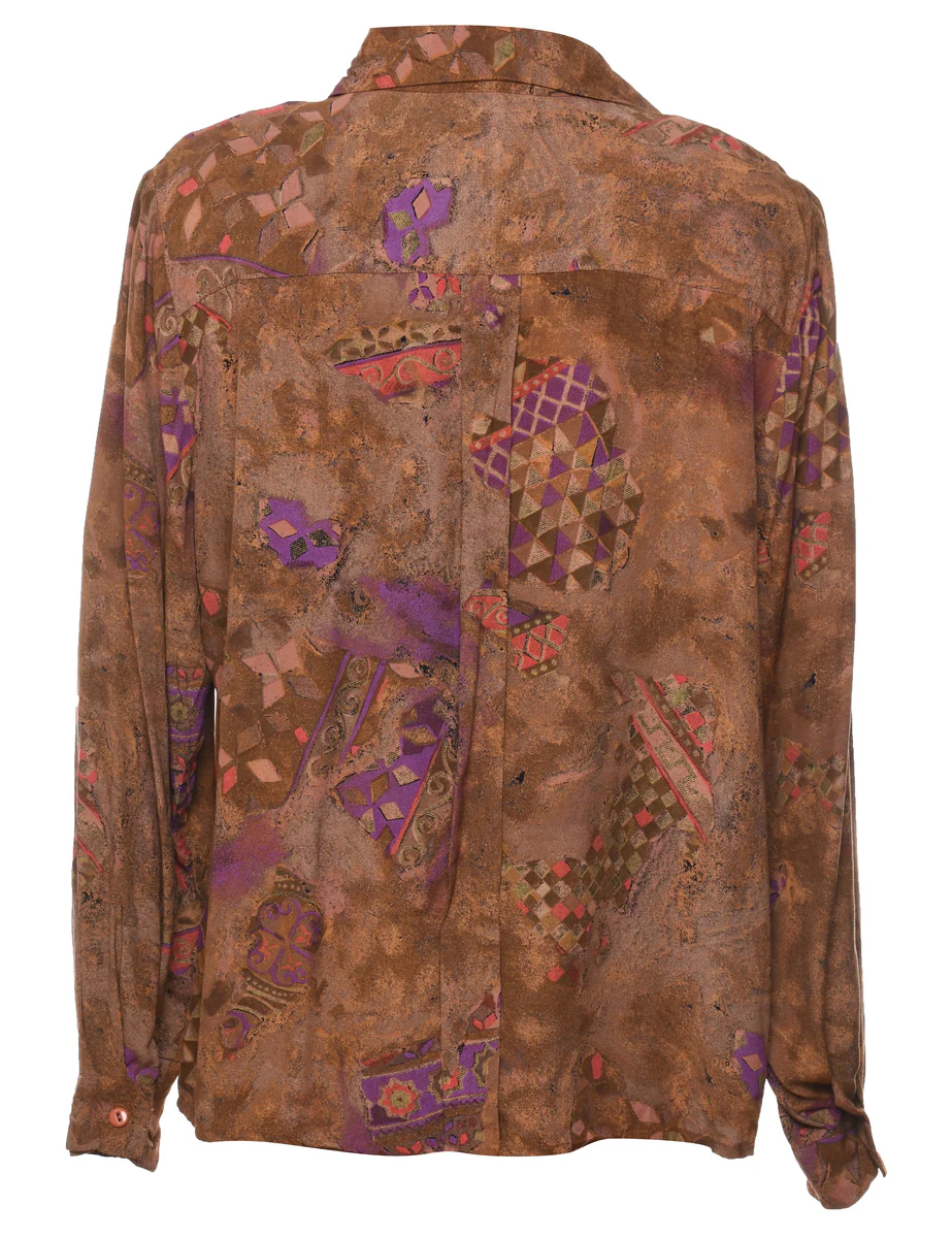 Brown Patterned Blouse - L - Image 2