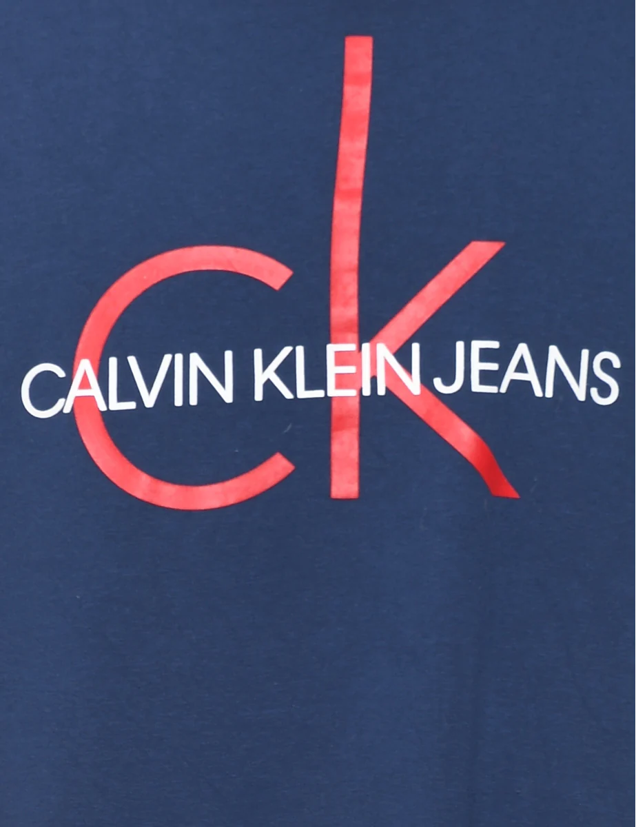 Vintage Calvin Klein Navy Printed Sweatshirt - L - Image 3