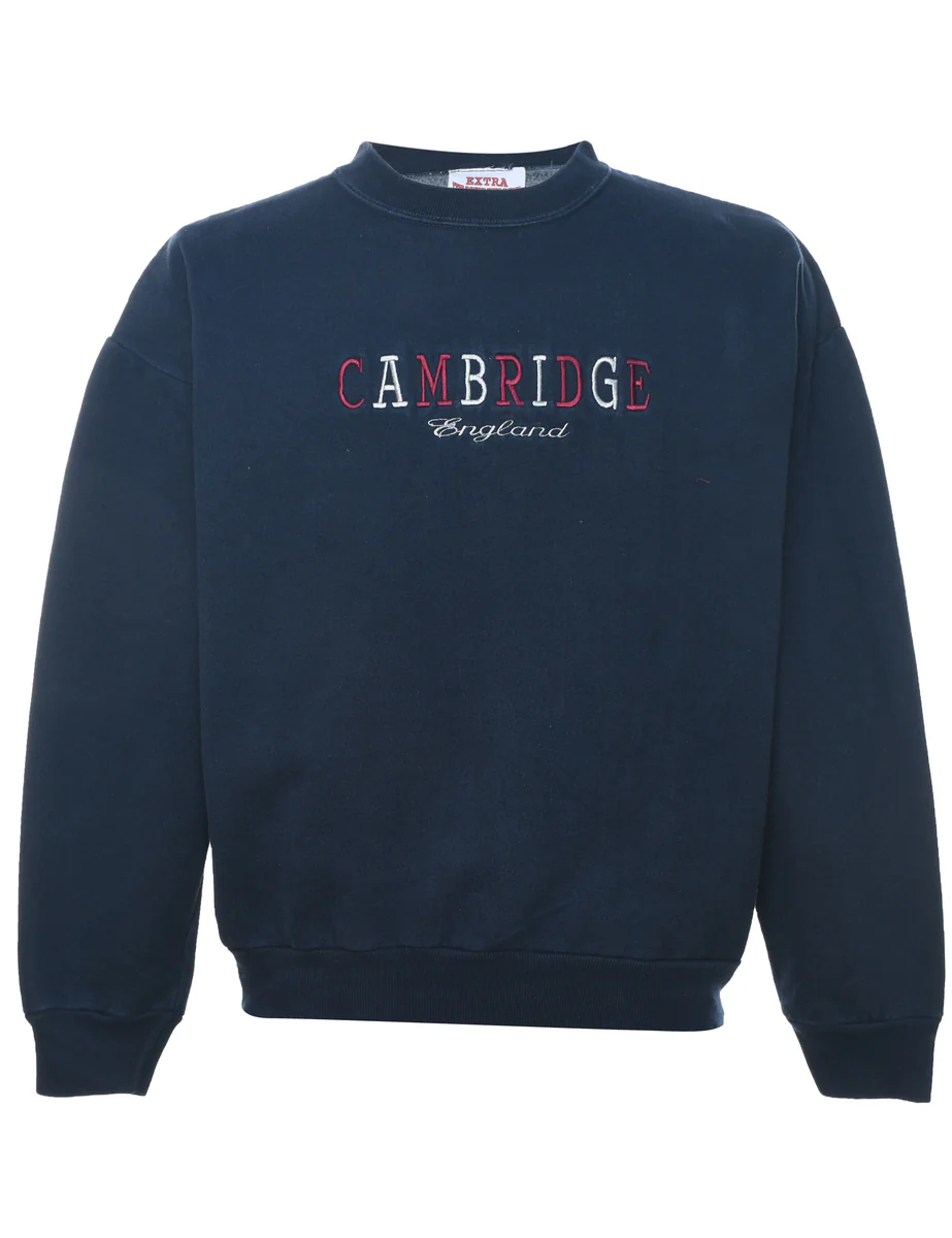 Vintage Cambridge Navy, White & Red Embroidered Sweatshirt - M