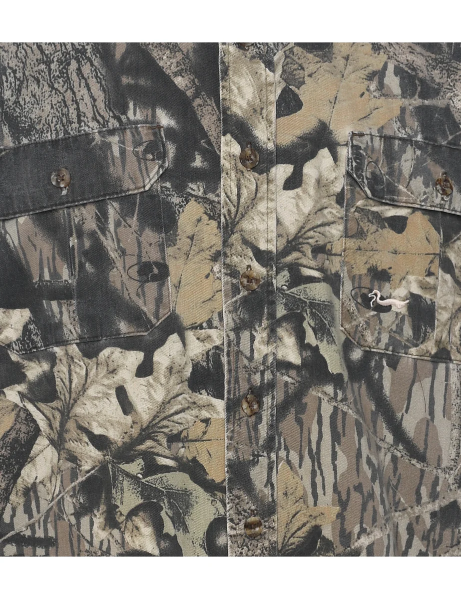 Vintage Camouflage Print Denim Shirt - M - Image 3