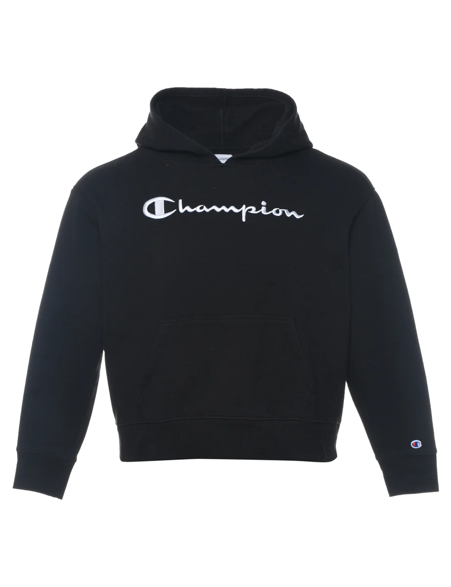Vintage Champion Black Printed Hoodie - M