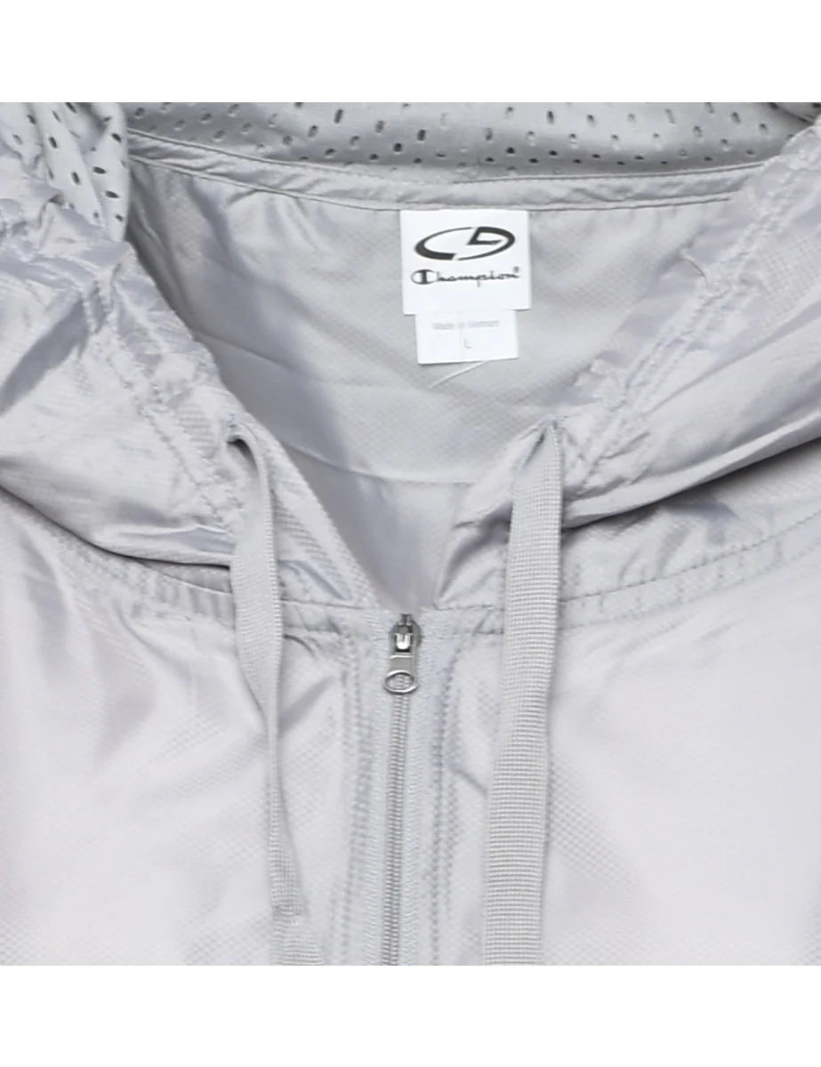 Vintage Champion Light Grey Zip-Front Hooded Jacket - L - Image 3