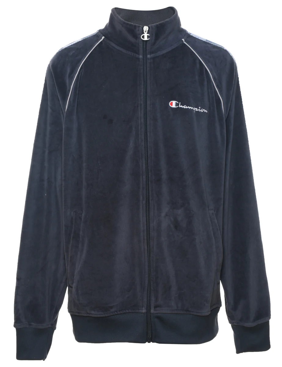 Vintage Champion Navy Contrast Trim Velour Track Top - L