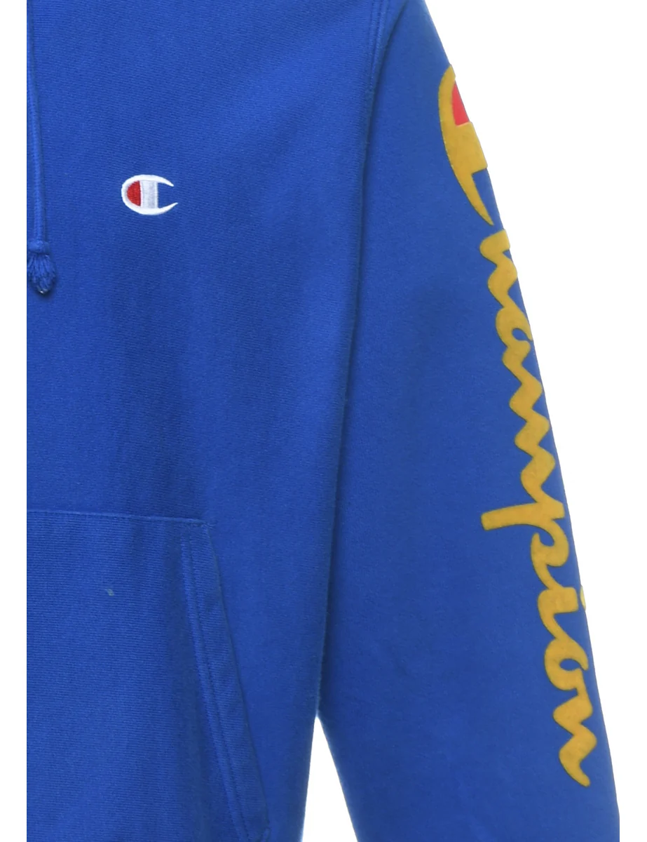 Vintage Champion Reverse Weave Navy & Yellow Hooded Sweatshirt - M - Image 3
