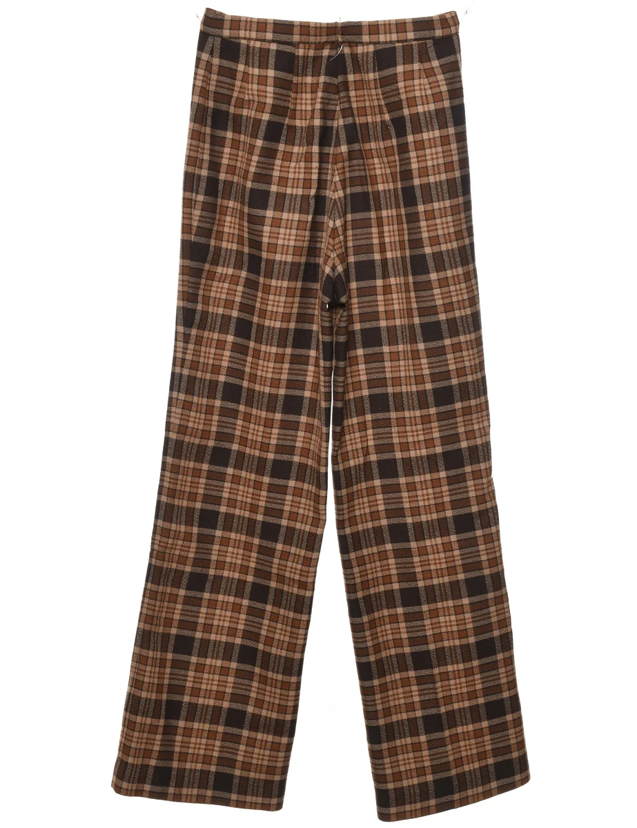 Checked Brown Straight-Fit 1970s Trousers - W26 L30 - Image 2